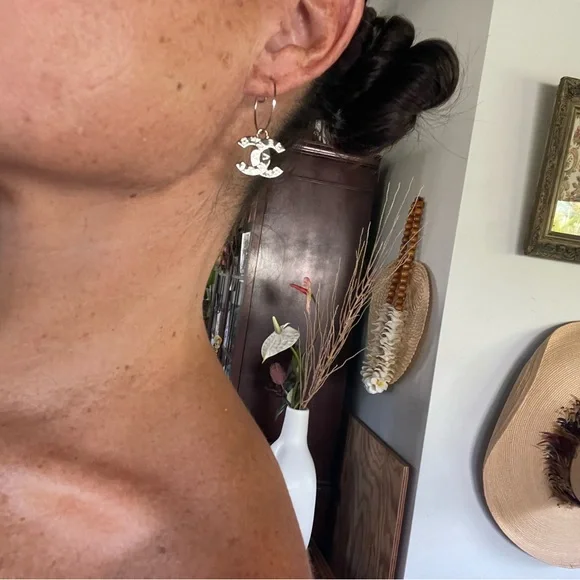 Upcycled CC CHANEL Silver Earrings - Picture 5 of 5